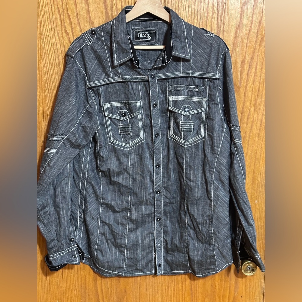 The Buckle Men's Long sleeve sz large Black Denim look‎ western Q